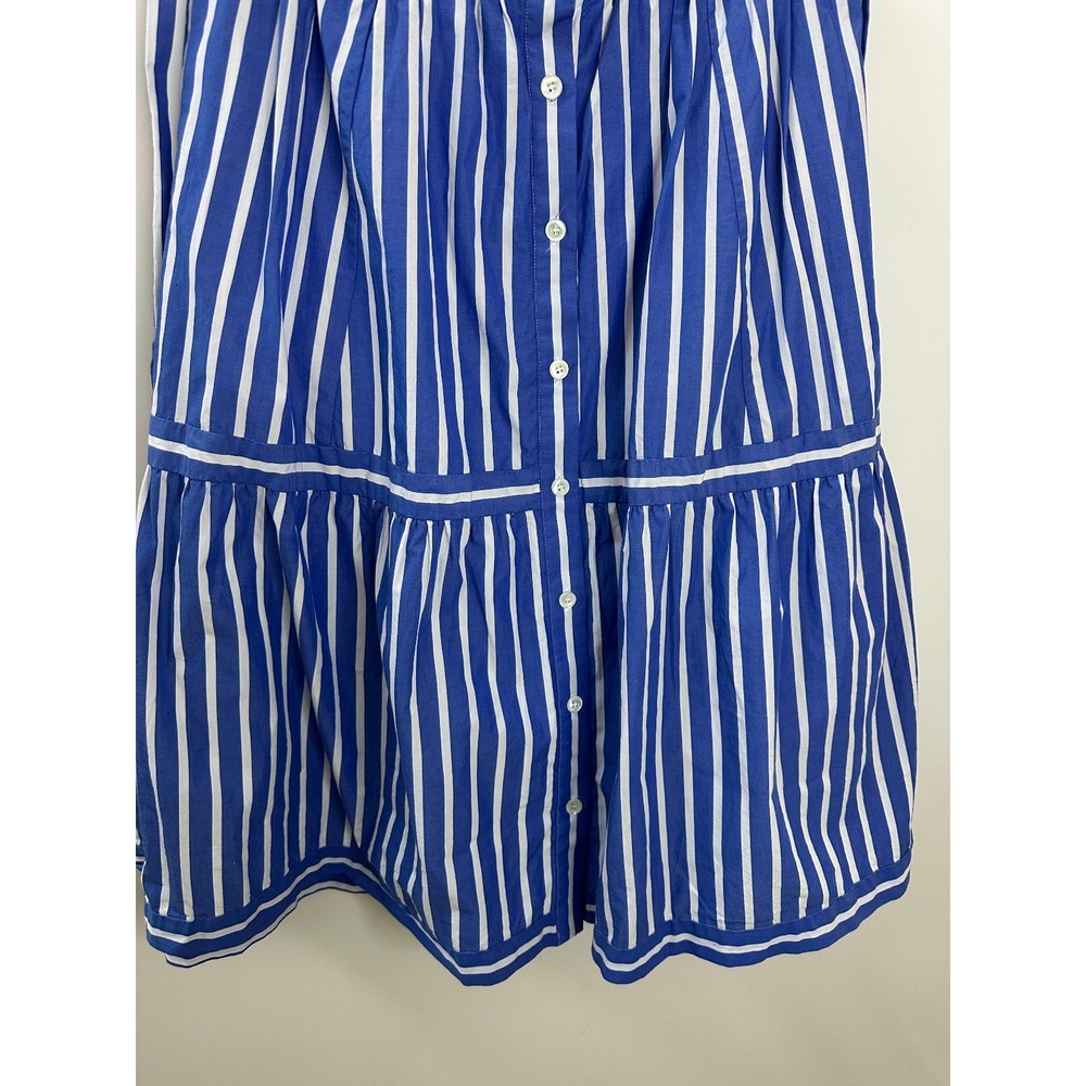 J. Crew Striped Midi Skirt Blue White Button Size 8 Preppy Coastal Brunch Summer - Picture 6 of 14